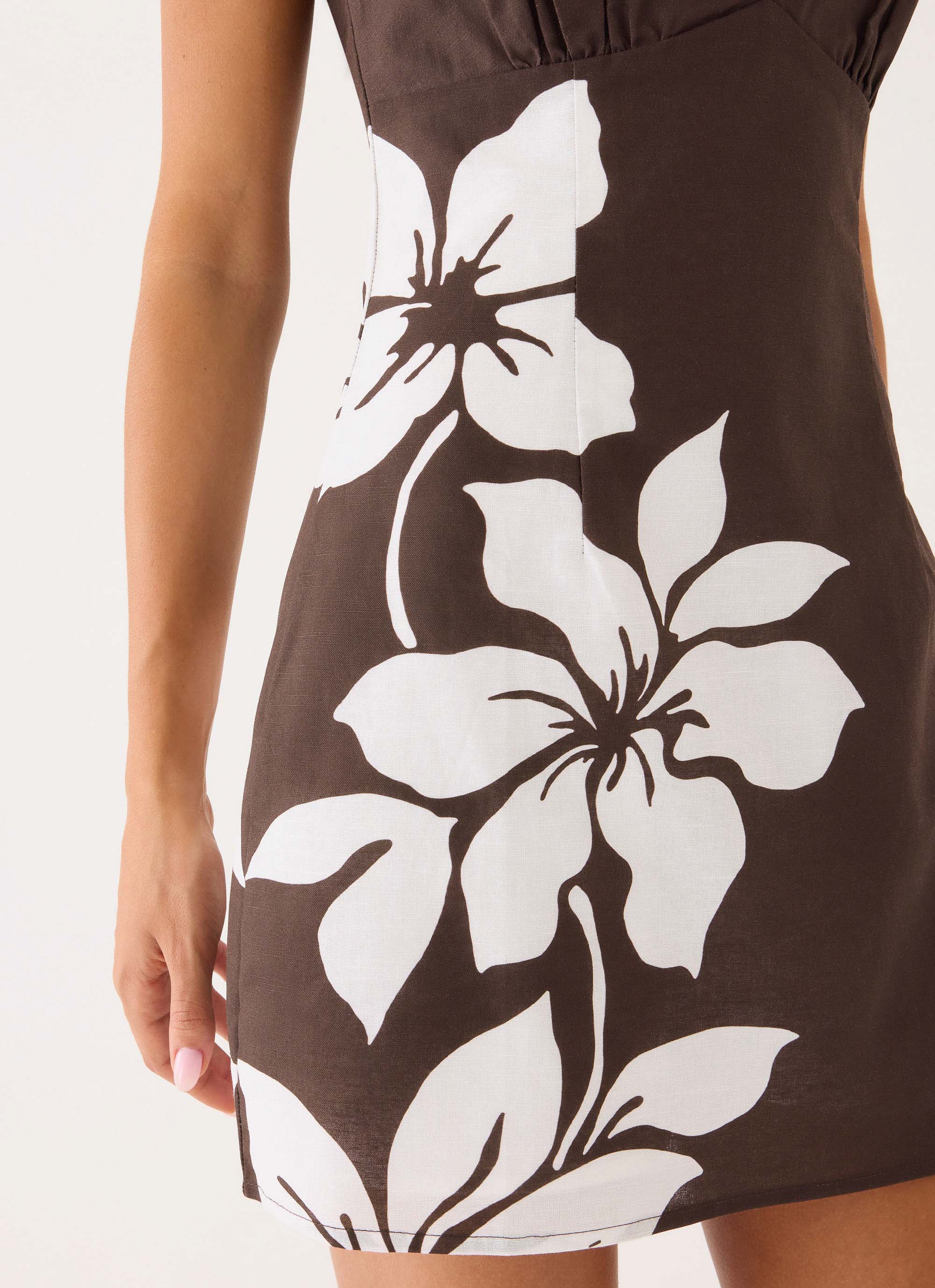 Agneta Halter Linen Mini Dress - Chocolate Tropic Floral - Image 7