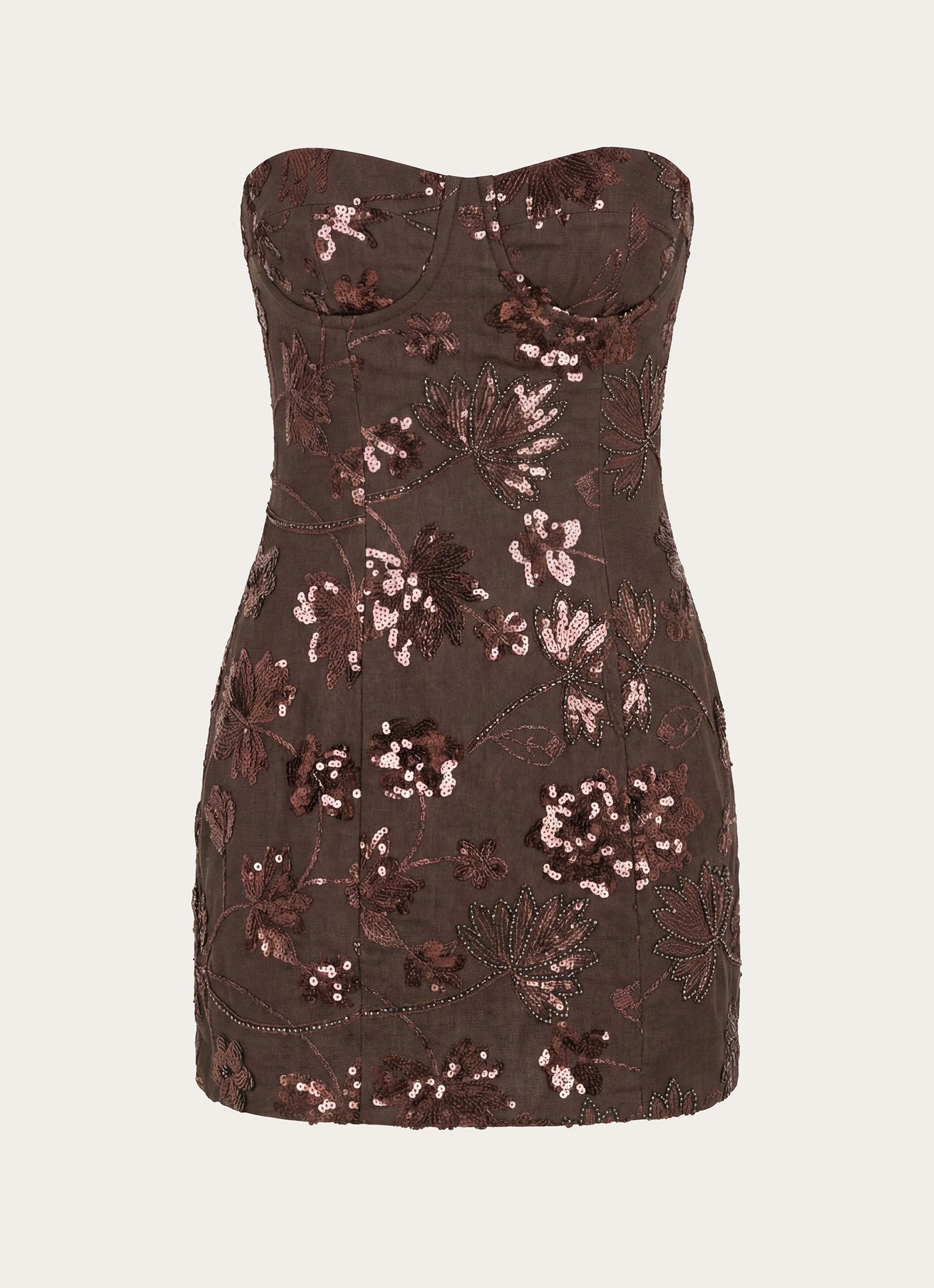 Akima Bustier Sequin Mini Dress - Chocolate - Image 3