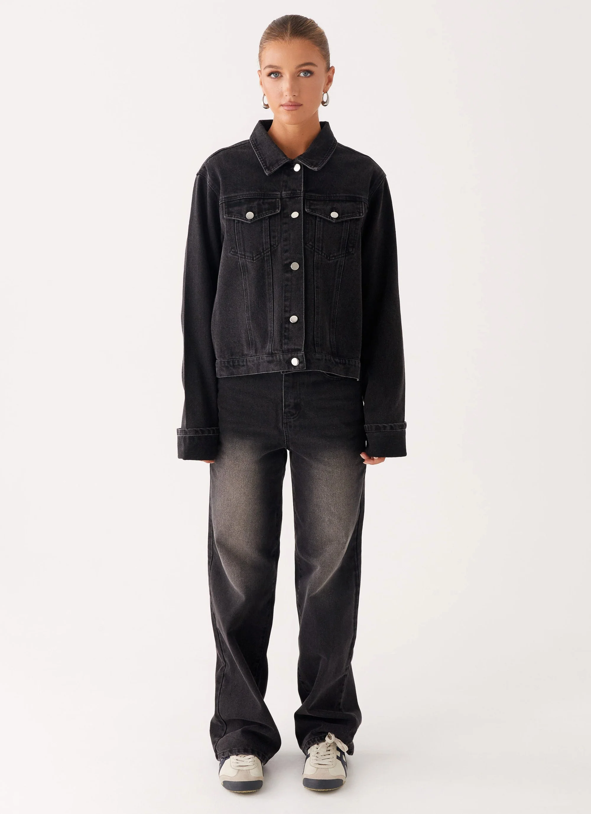 Back Again Oversized Denim Jacket - Charcoal Wash - Image 2