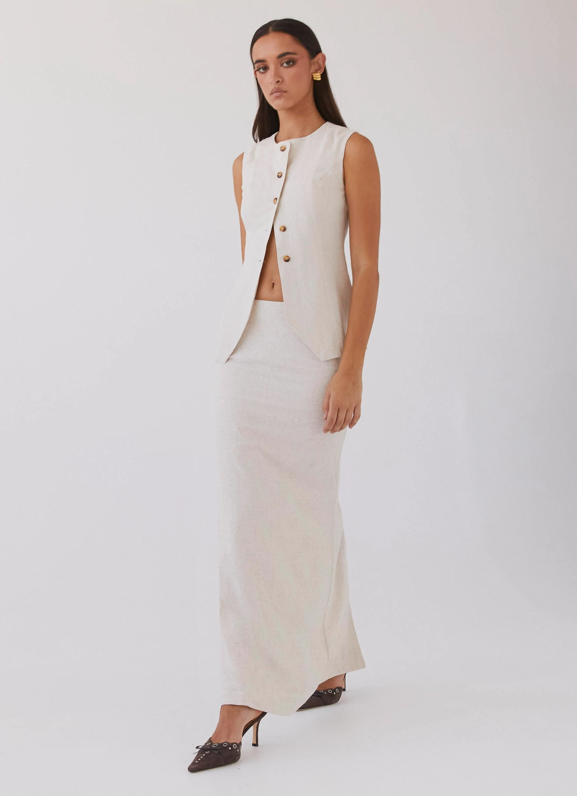 Born For Bordeaux Linen Midi Skirt - Oatmeal - Image 6