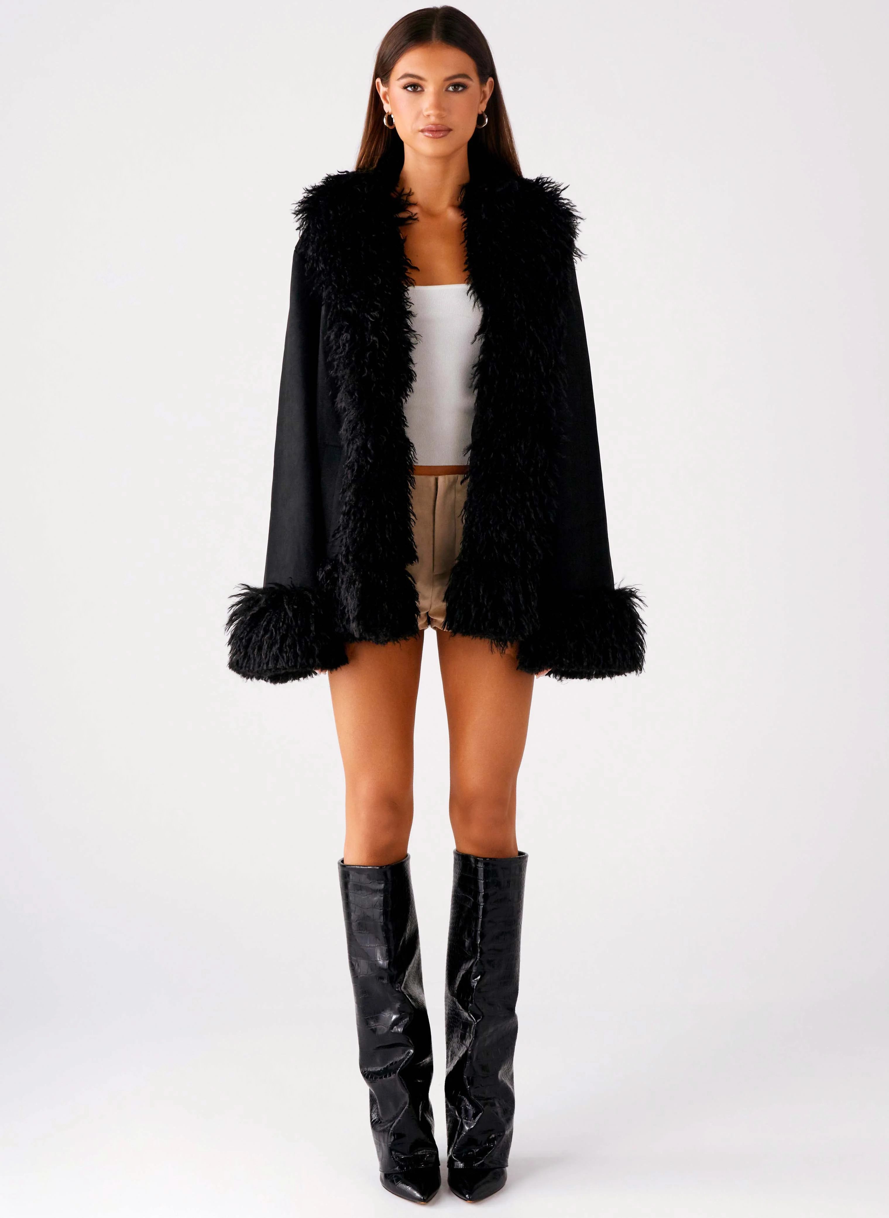 Carmelita Faux Fur Trim Jacket - Black - Image 2