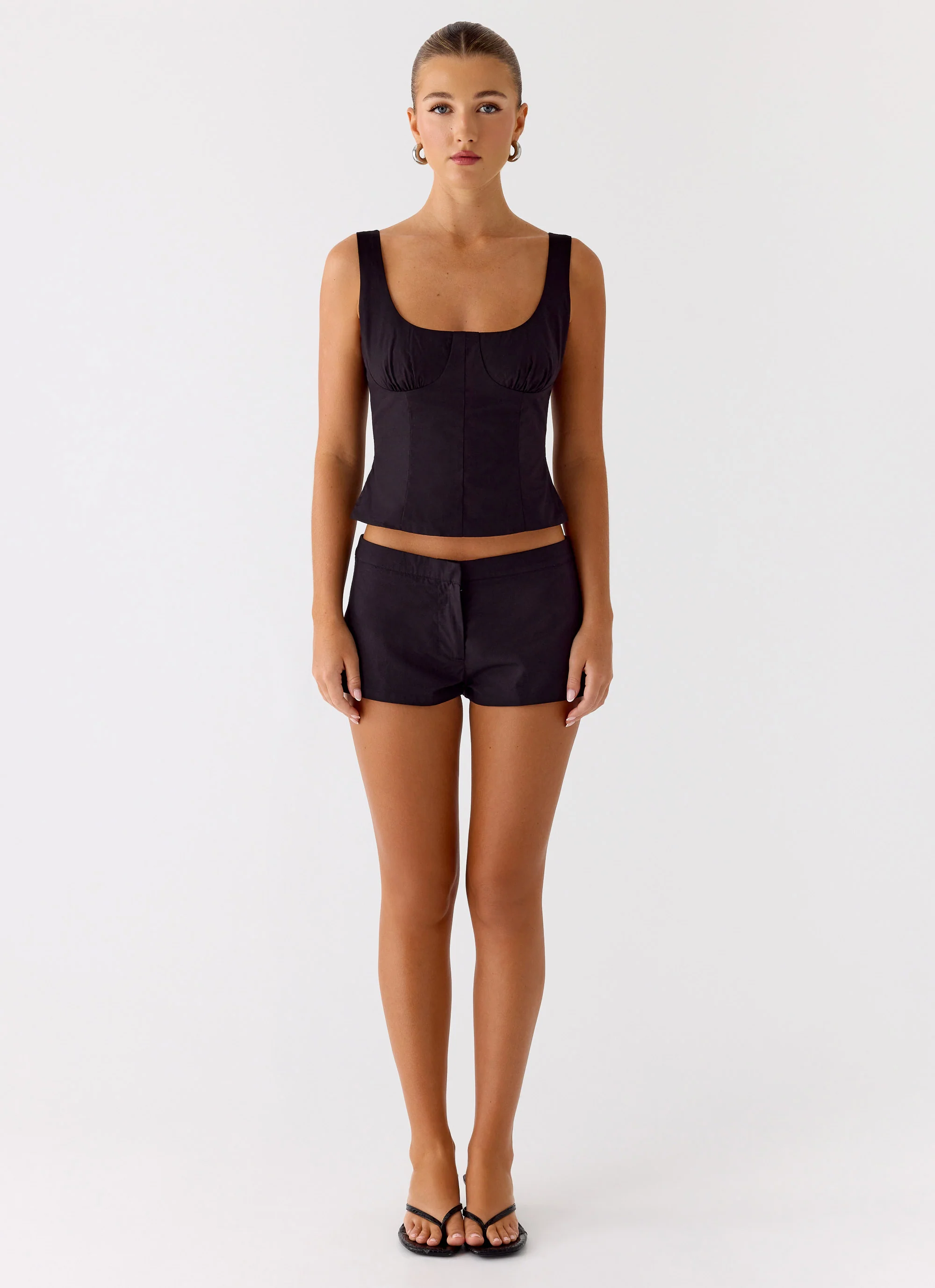 Coastline Cotton Micro Mini Shorts - Black - Image 2