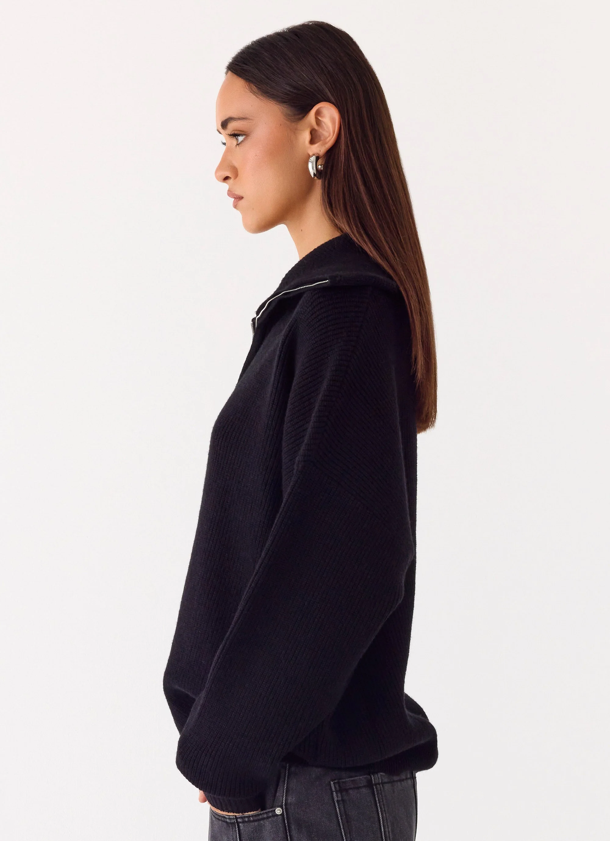 Eirena Quarter Zip Knit Sweater - Black - Image 2