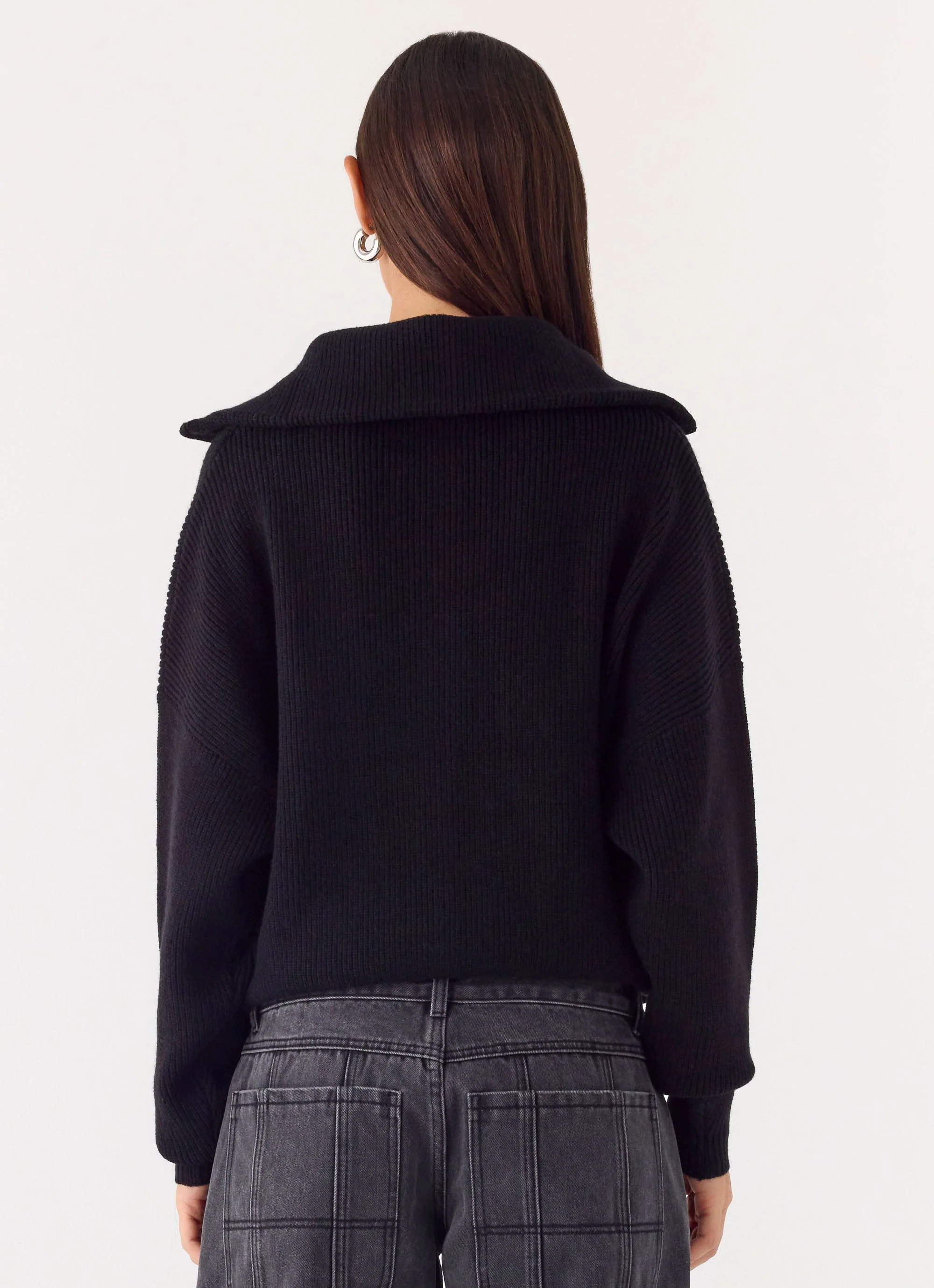 Eirena Quarter Zip Knit Sweater - Black - Image 3