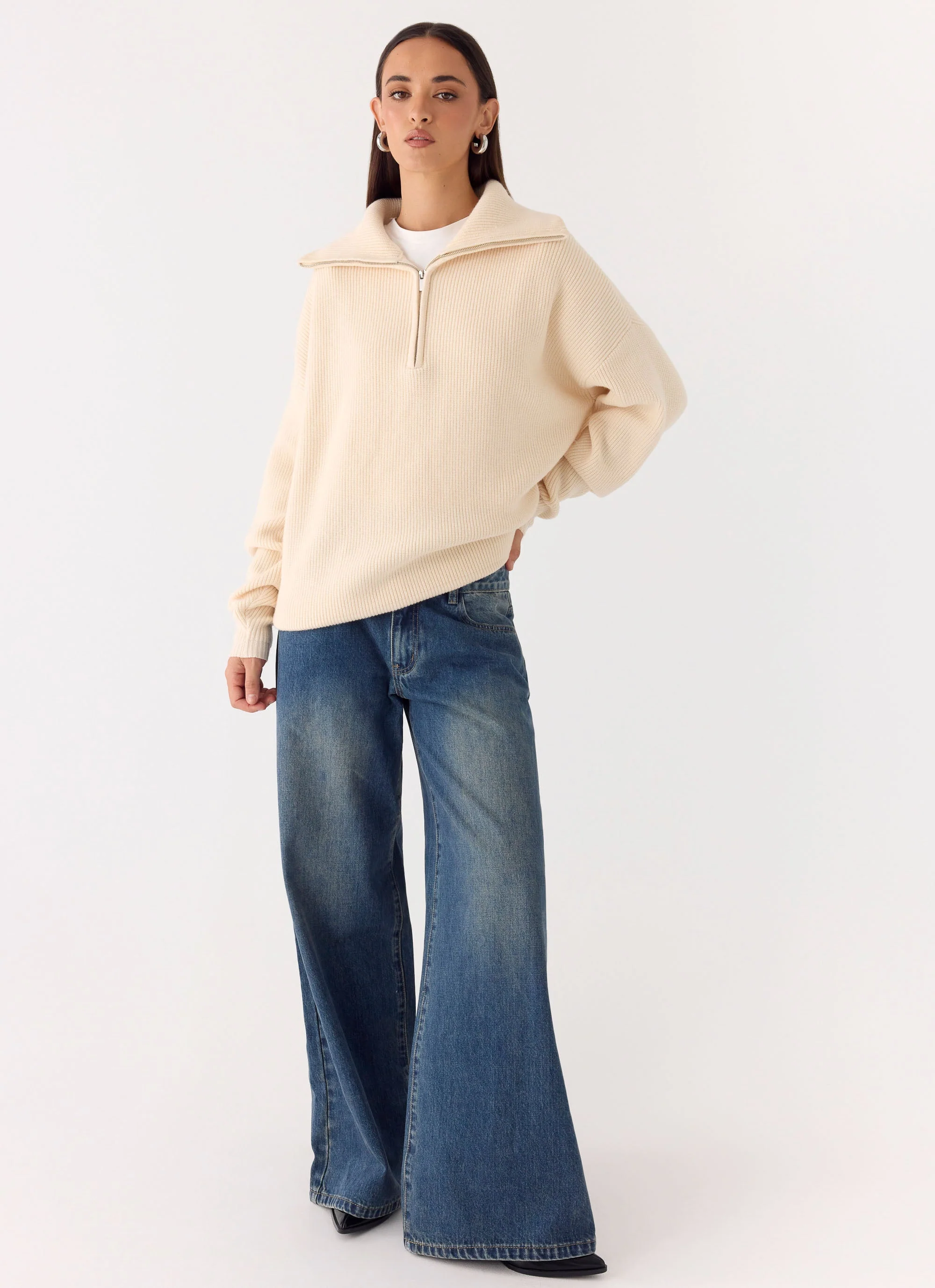 Eirena Quarter Zip Knit Sweater - Cream - Image 5