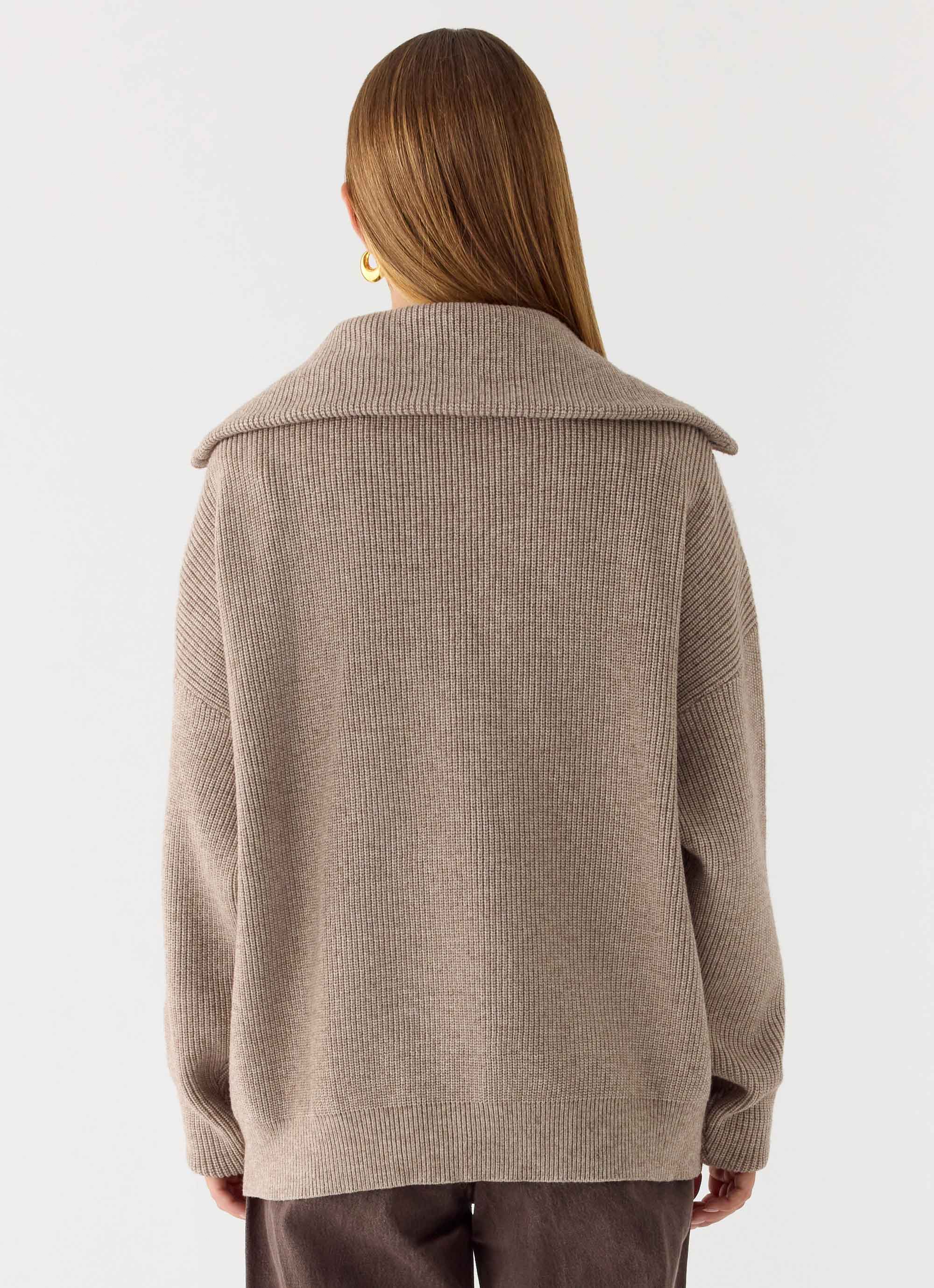 Eirena Quarter Zip Knit Sweater - Tan - Image 4