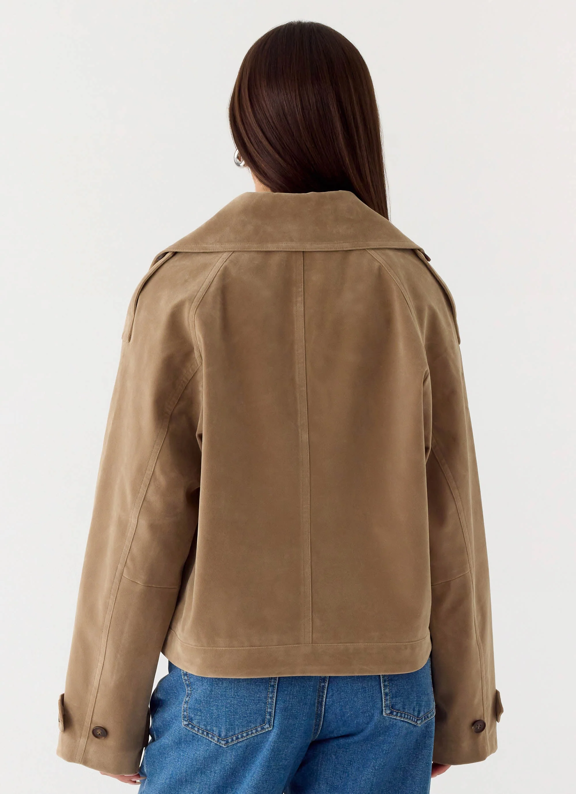 Evan Faux Suede Short Trench Jacket - Tan - Image 5