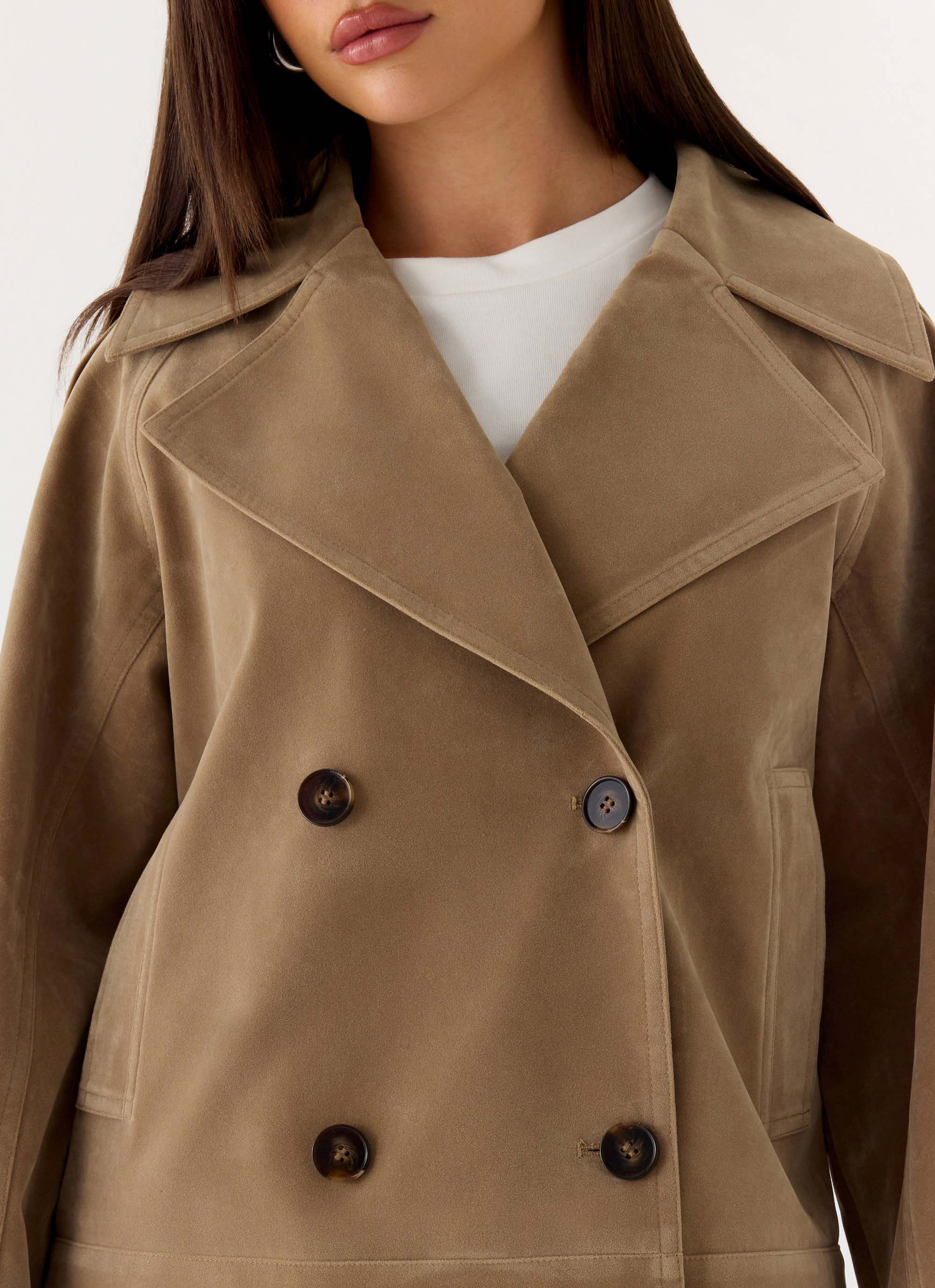 Evan Faux Suede Short Trench Jacket - Tan - Image 6
