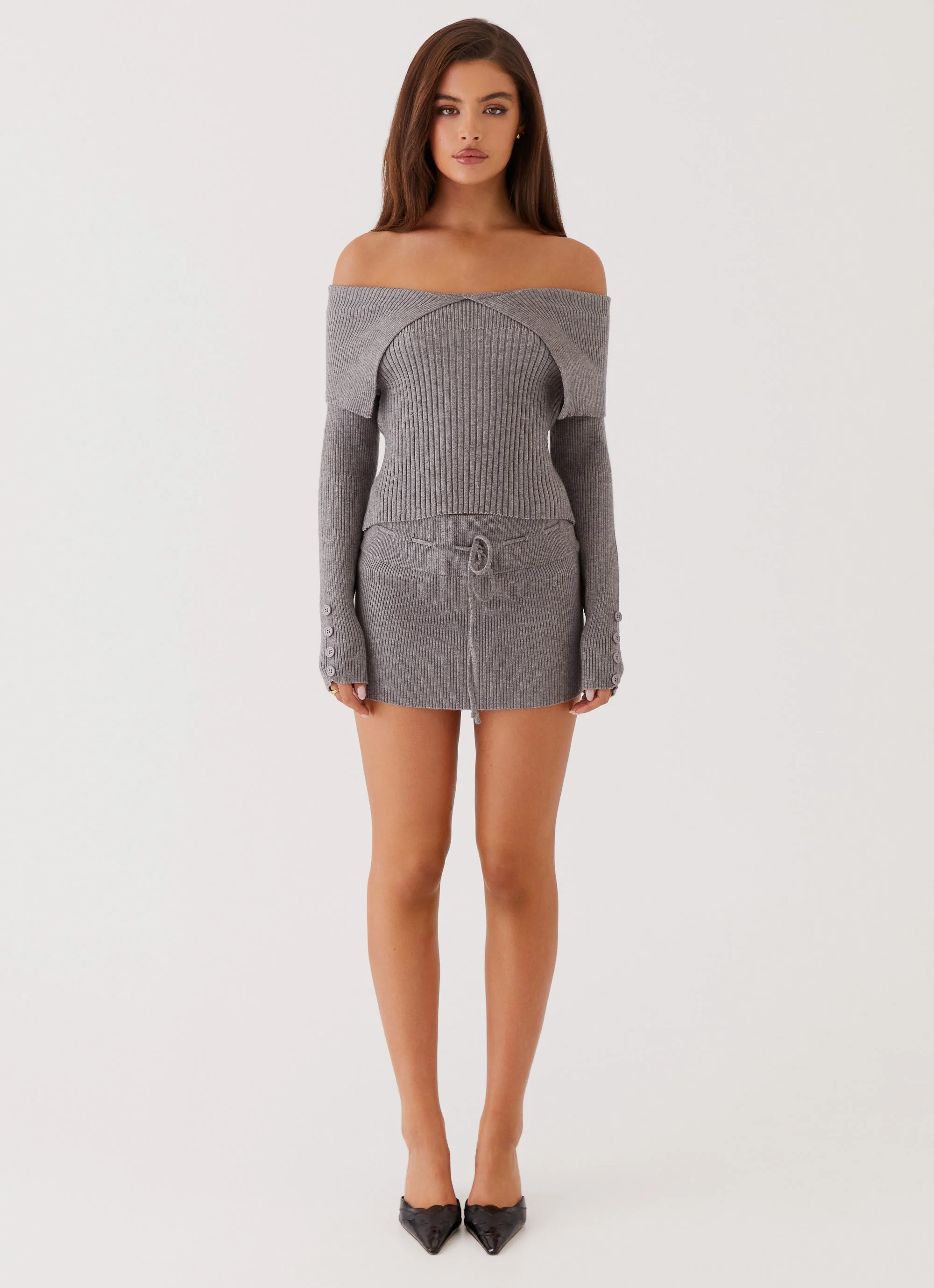Frankie Arrow Knit Long Sleeve Top - Charcoal - Image 3