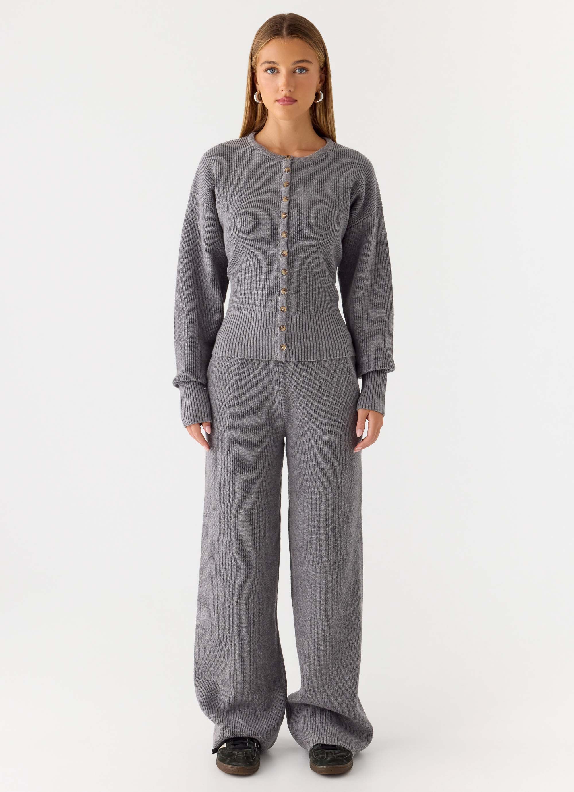Harrison Cinched Knit Cardigan - Marle Grey - Image 4