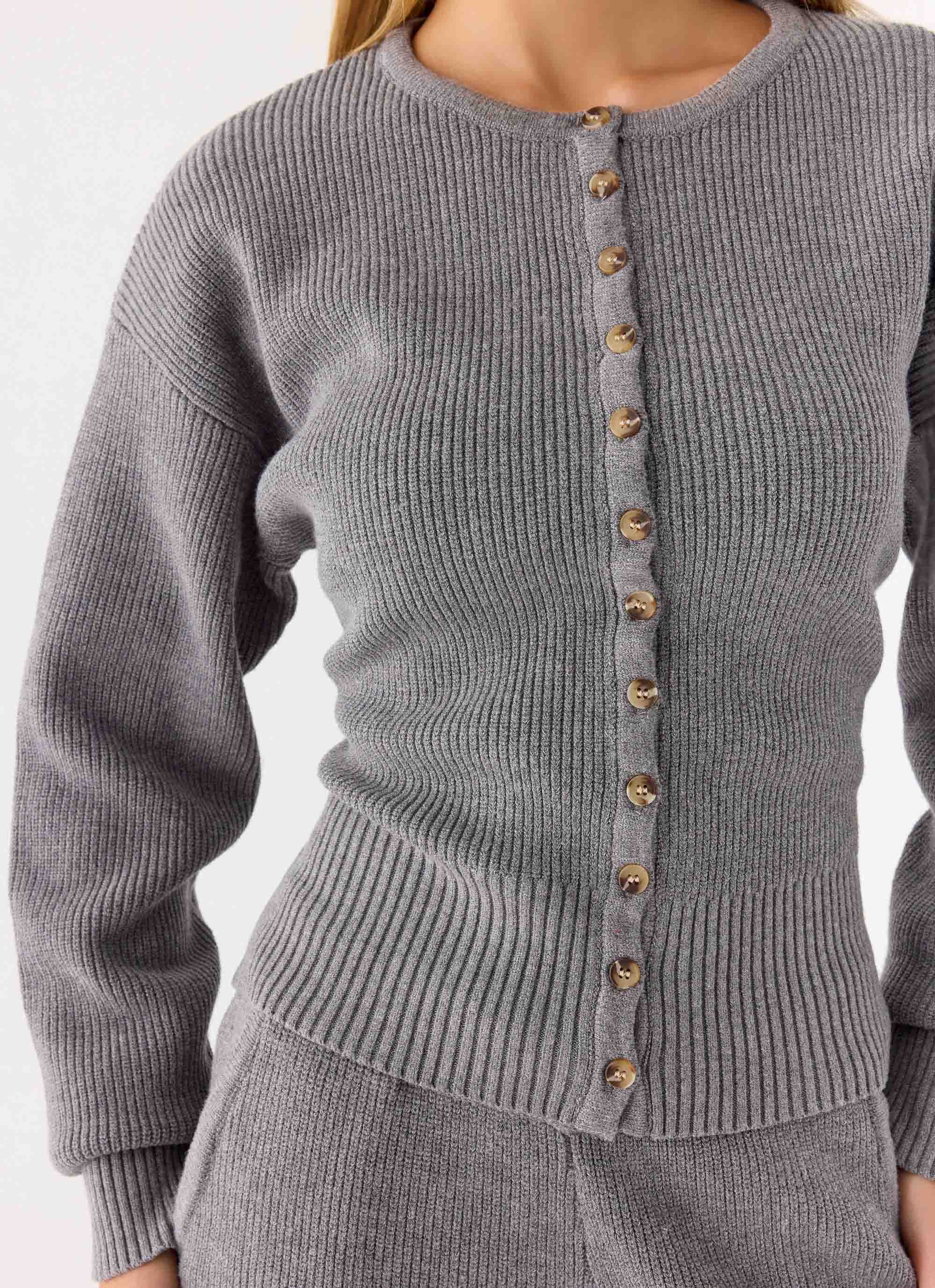 Harrison Cinched Knit Cardigan - Marle Grey - Image 5