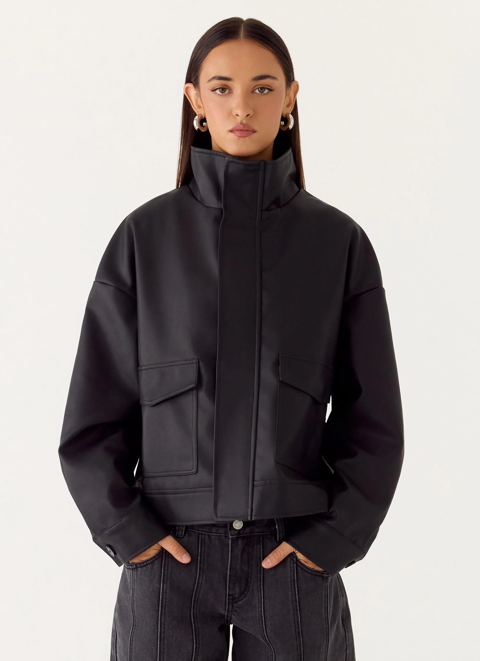 James PU Bomber Jacket - Black