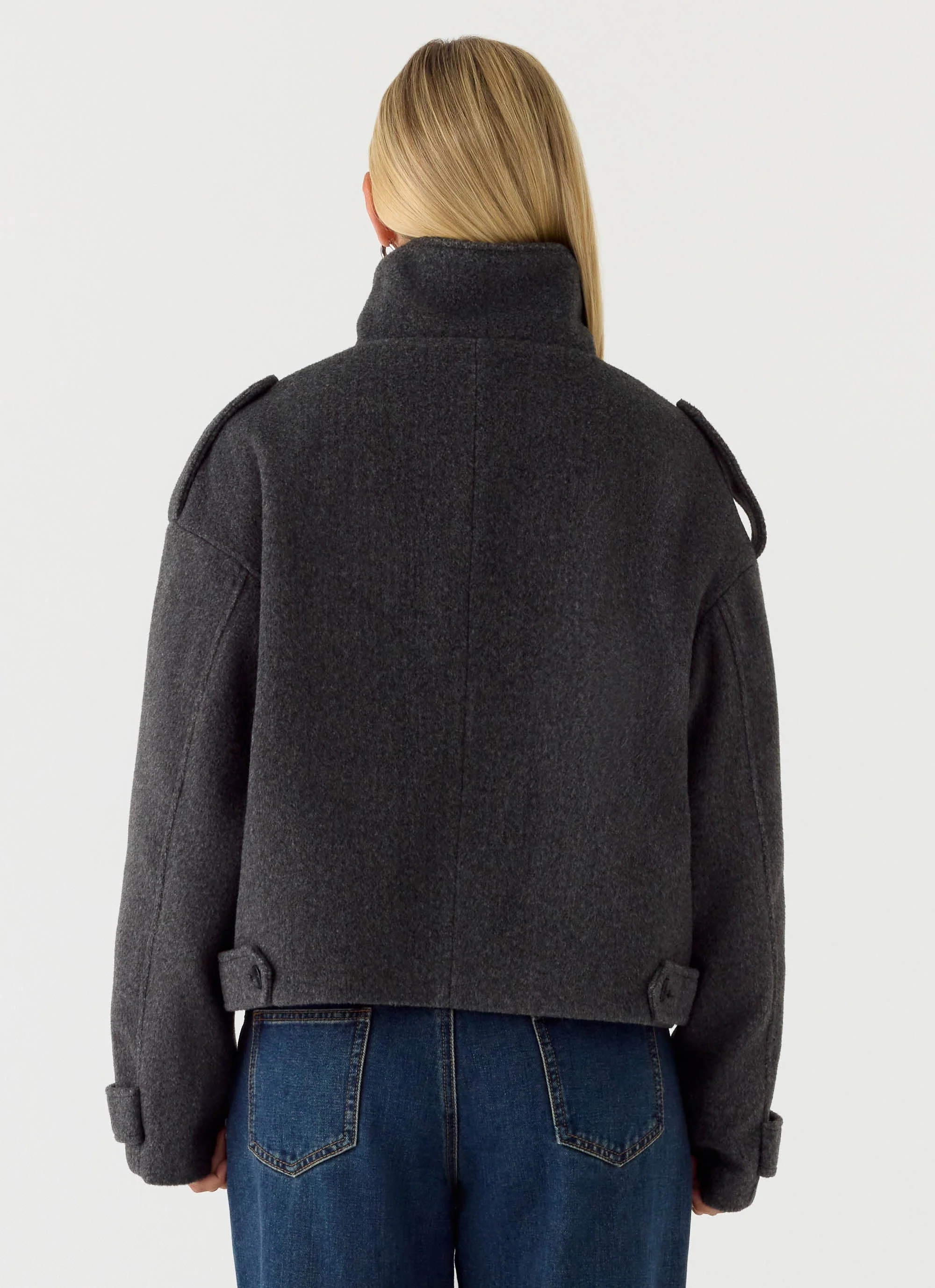 Kaiden Faux Wool Bomber Jacket - Charcoal - Image 4