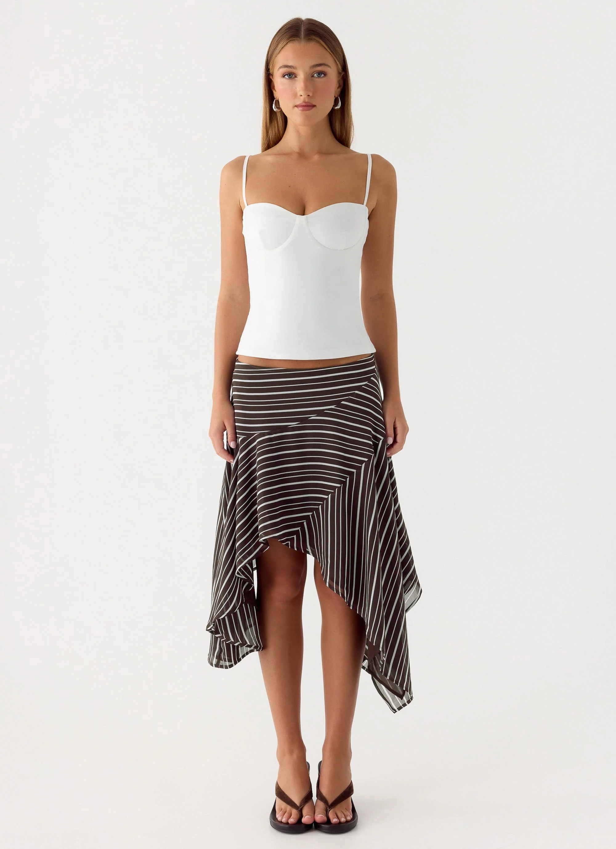 Kia Low Rise Asymmetrical Midi Skirt - Chocolate Stripe - Image 3