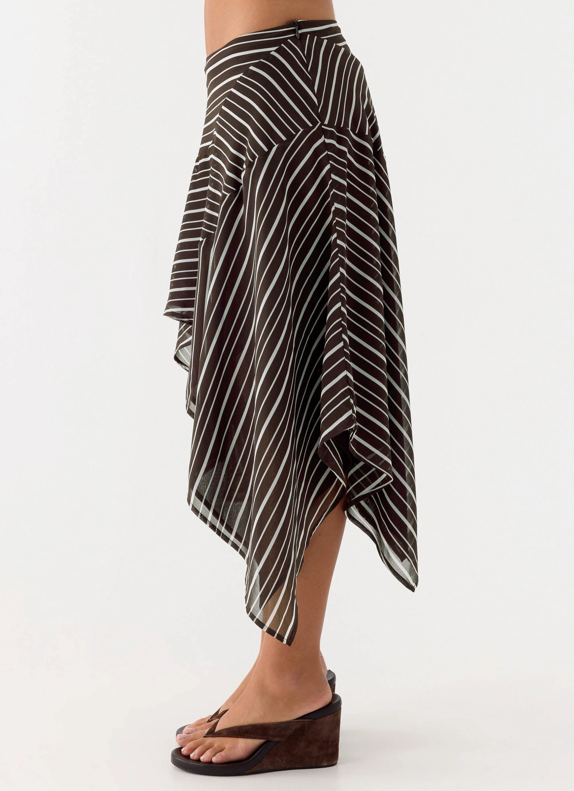 Kia Low Rise Asymmetrical Midi Skirt - Chocolate Stripe - Image 4