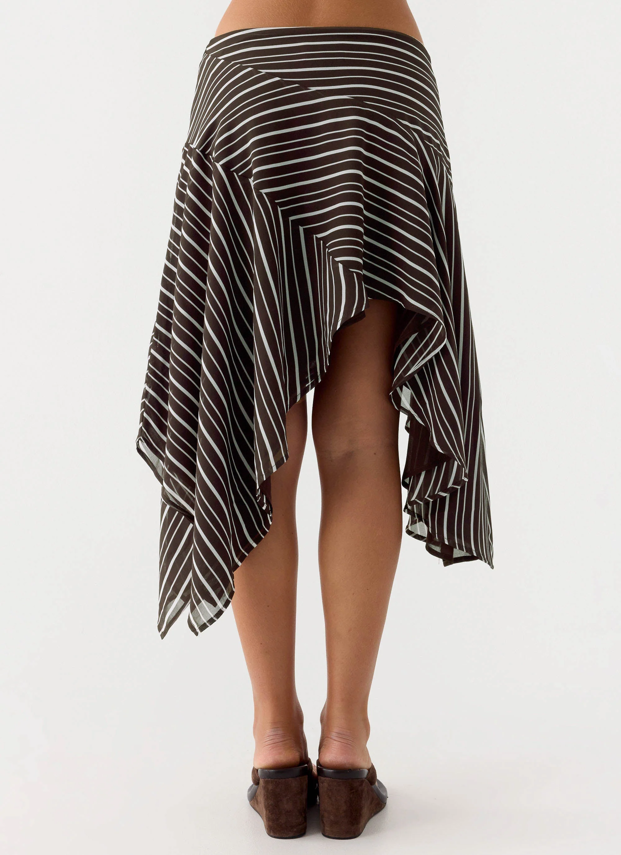 Kia Low Rise Asymmetrical Midi Skirt - Chocolate Stripe - Image 6