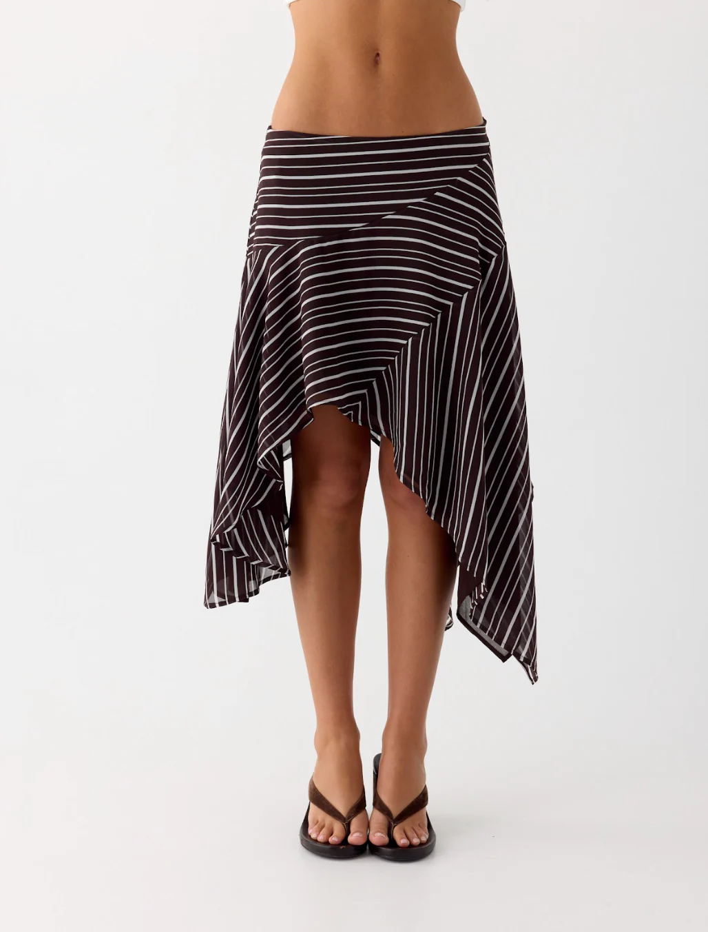 Kia Low Rise Asymmetrical Midi Skirt - Chocolate Stripe - Image 8
