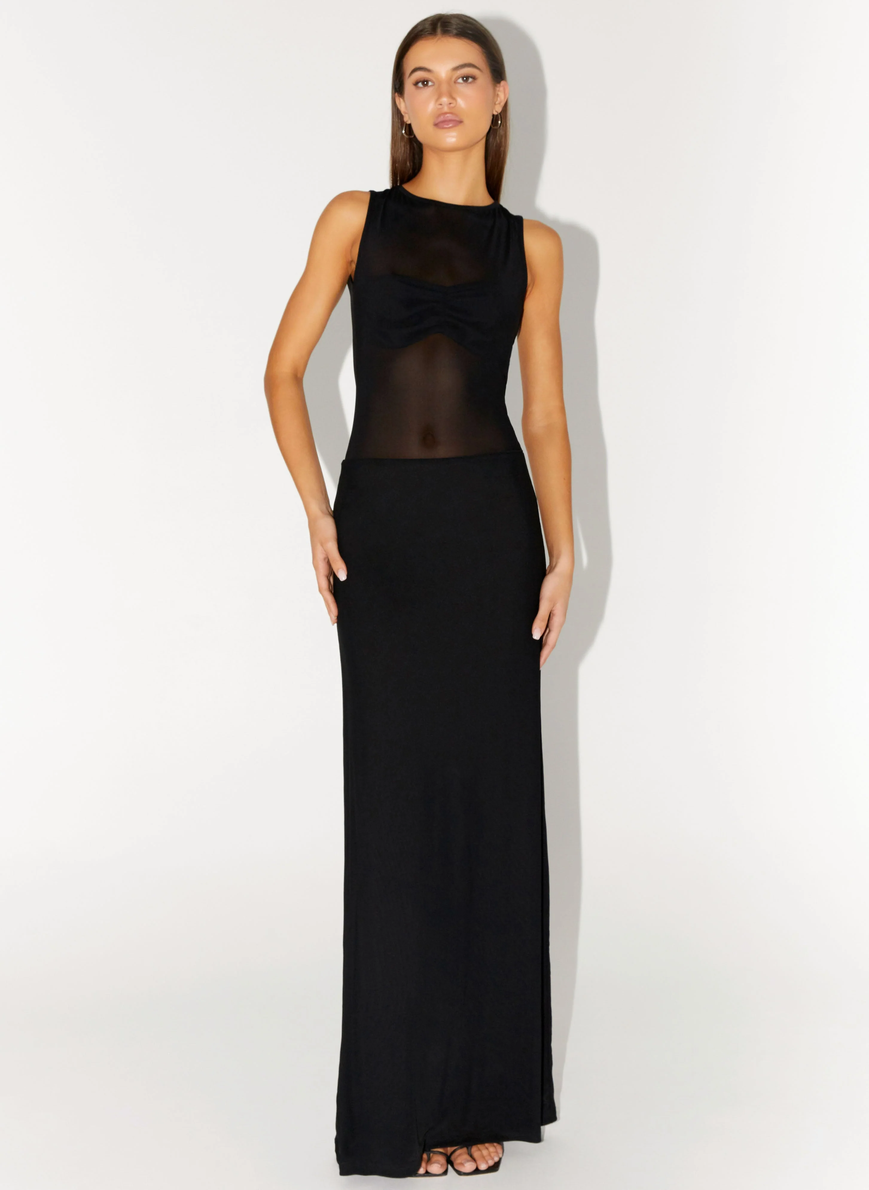 Lyria Mesh Maxi Dress - Black - Image 6