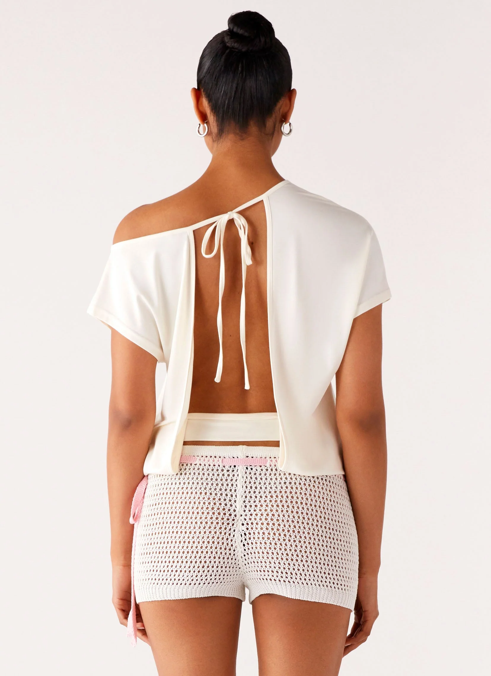 Mahana Crochet Mini Shorts - Ivory Pink - Image 2