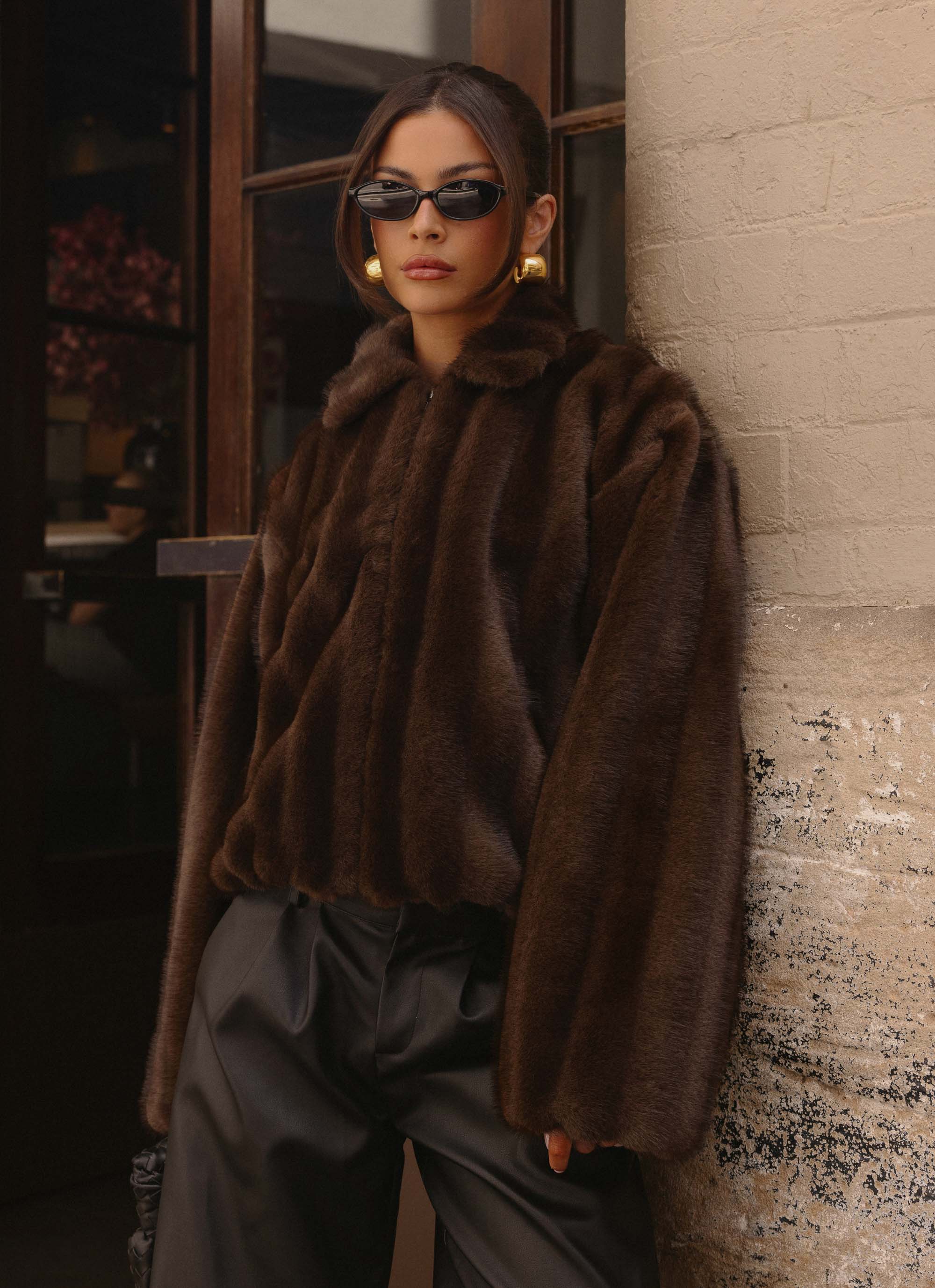 Naylor Faux Fur Jacket - Chocolate - Image 4