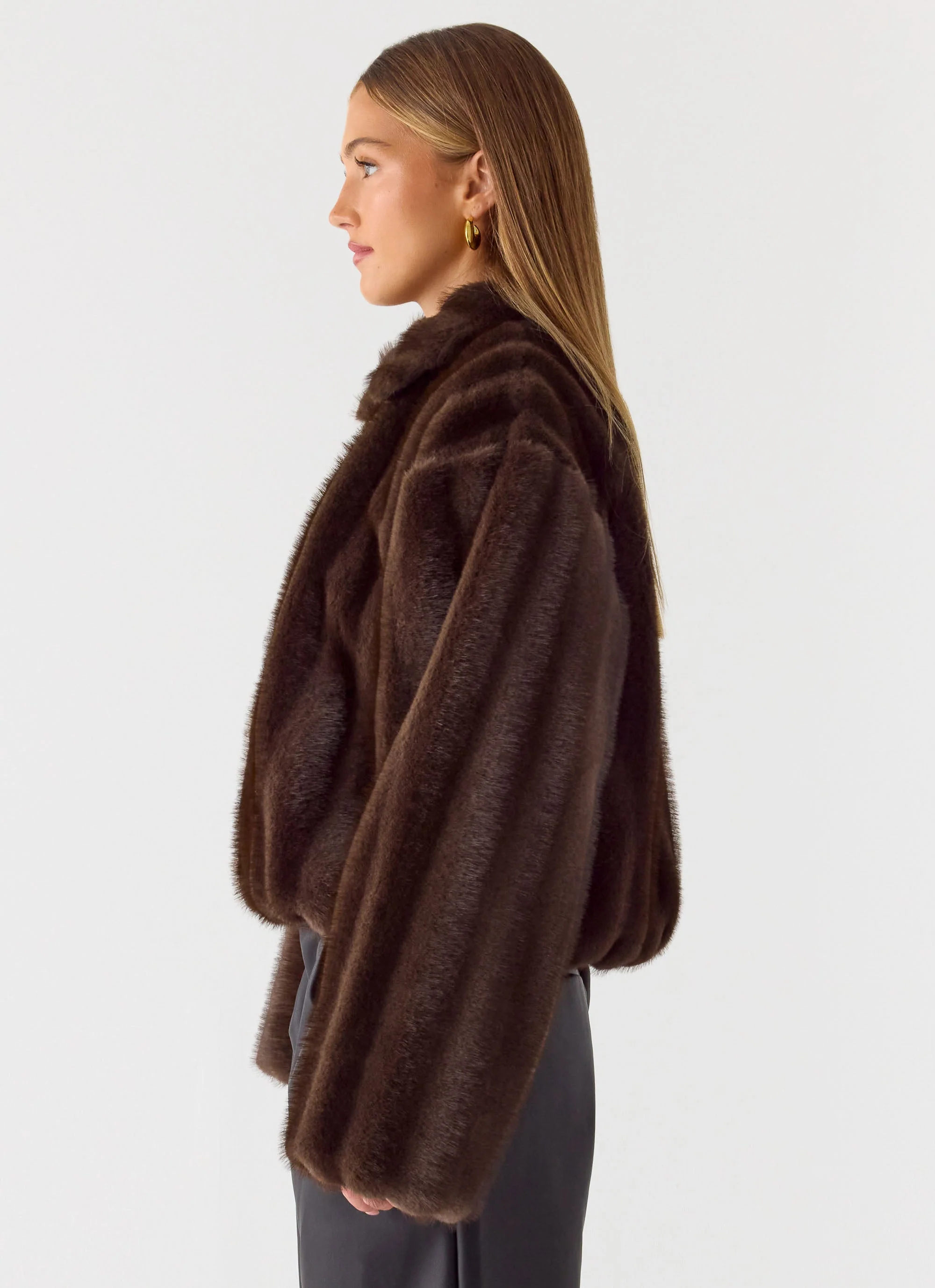 Naylor Faux Fur Jacket - Chocolate - Image 7