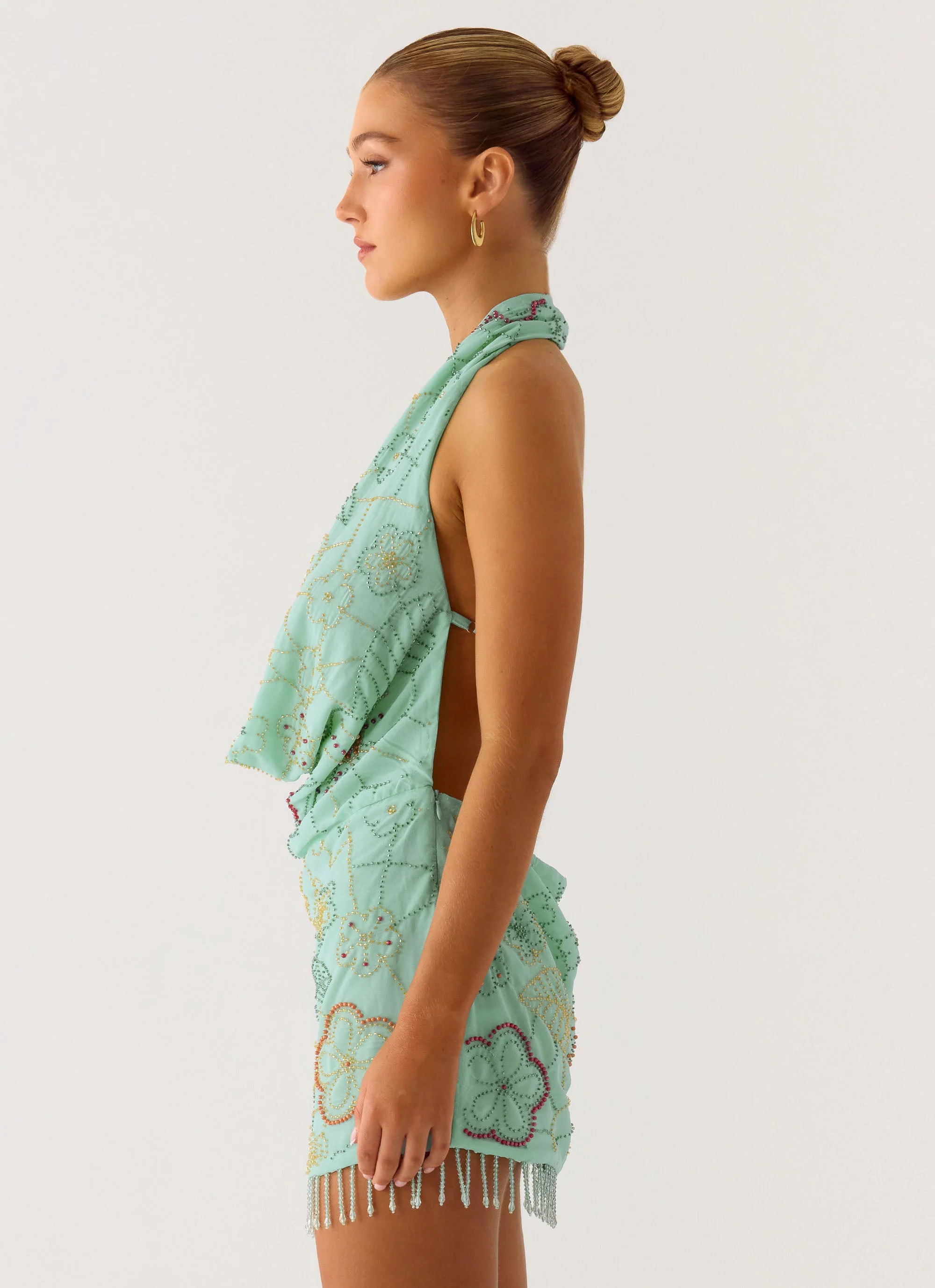 Outlaw Beaded Mini Dress - Mint Aqua - Image 2
