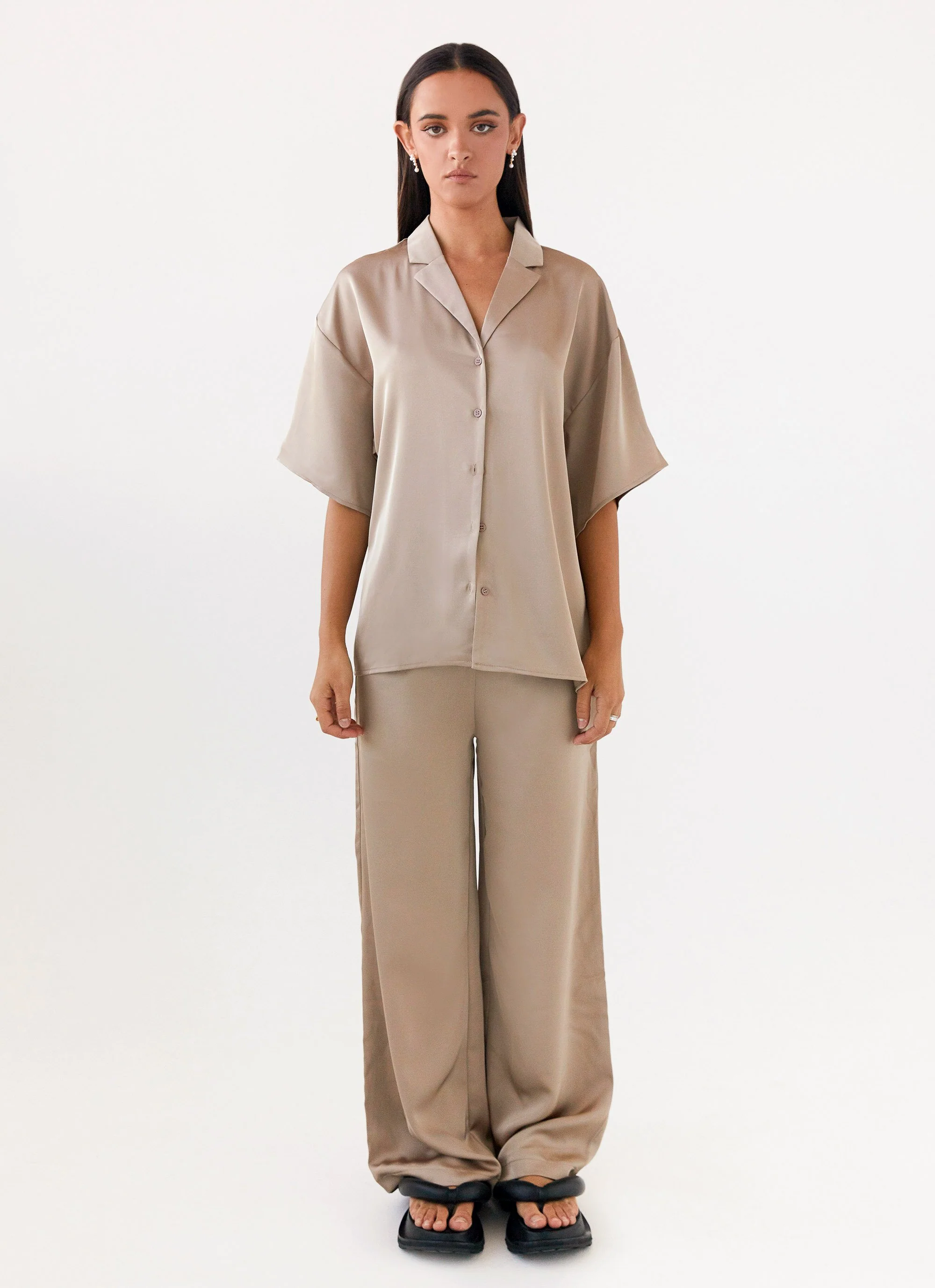 Palm Cove Satin Pants - Mushroom - Image 2