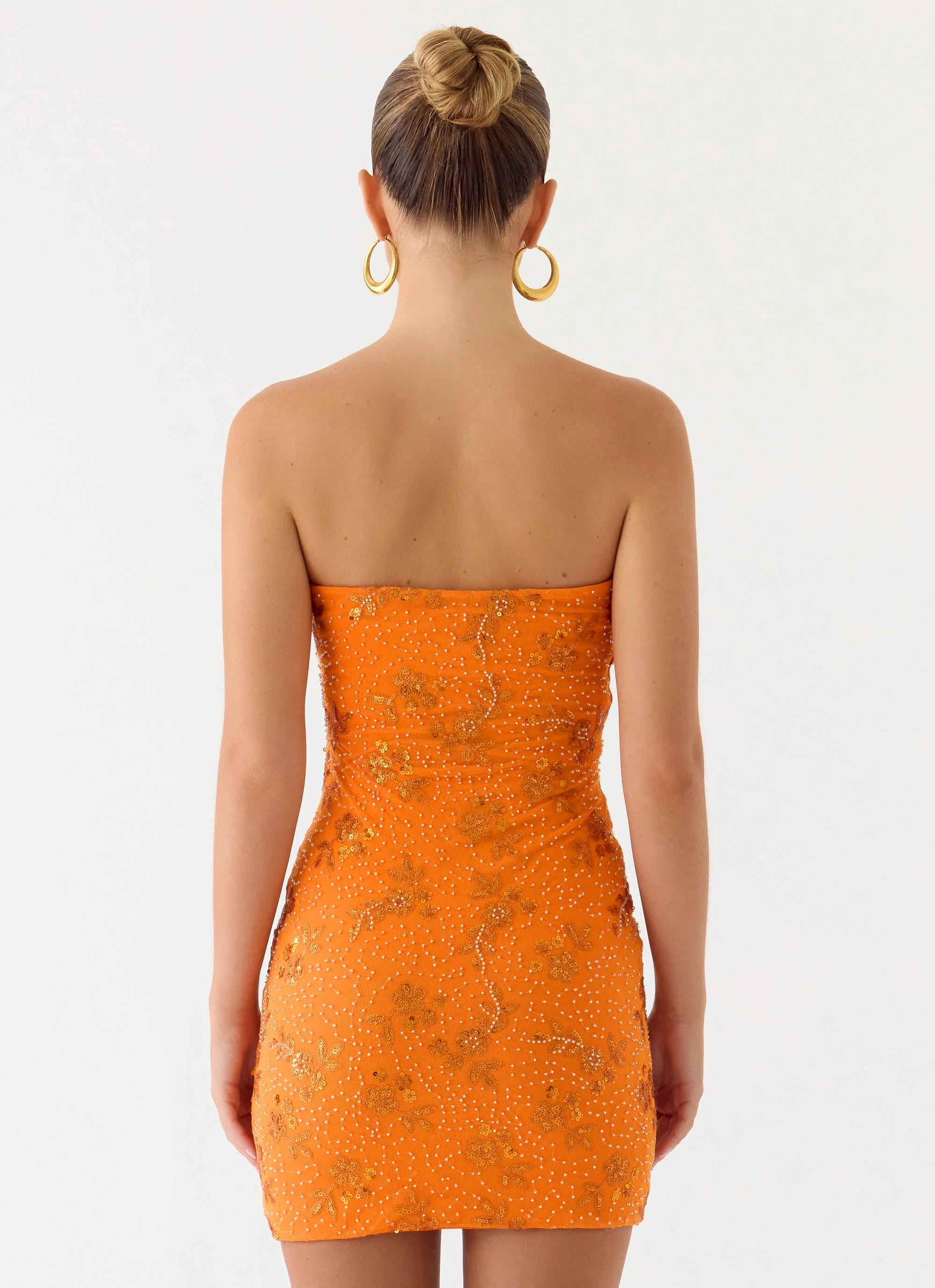 Push Back Beaded Sequin Mini Dress - Orange - Image 2