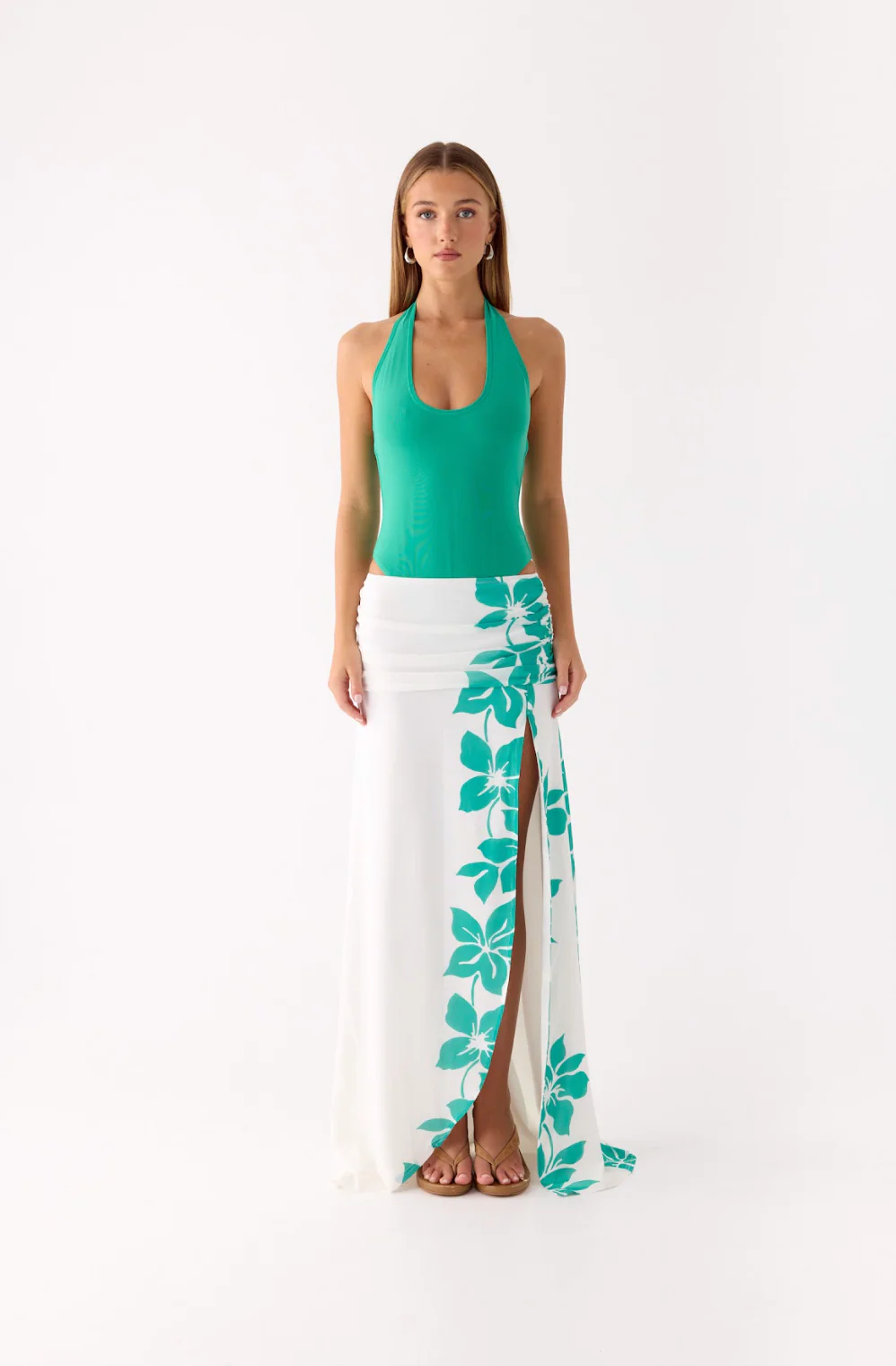Sarinda Maxi Dress - Green White Tropic Floral Print - Image 11