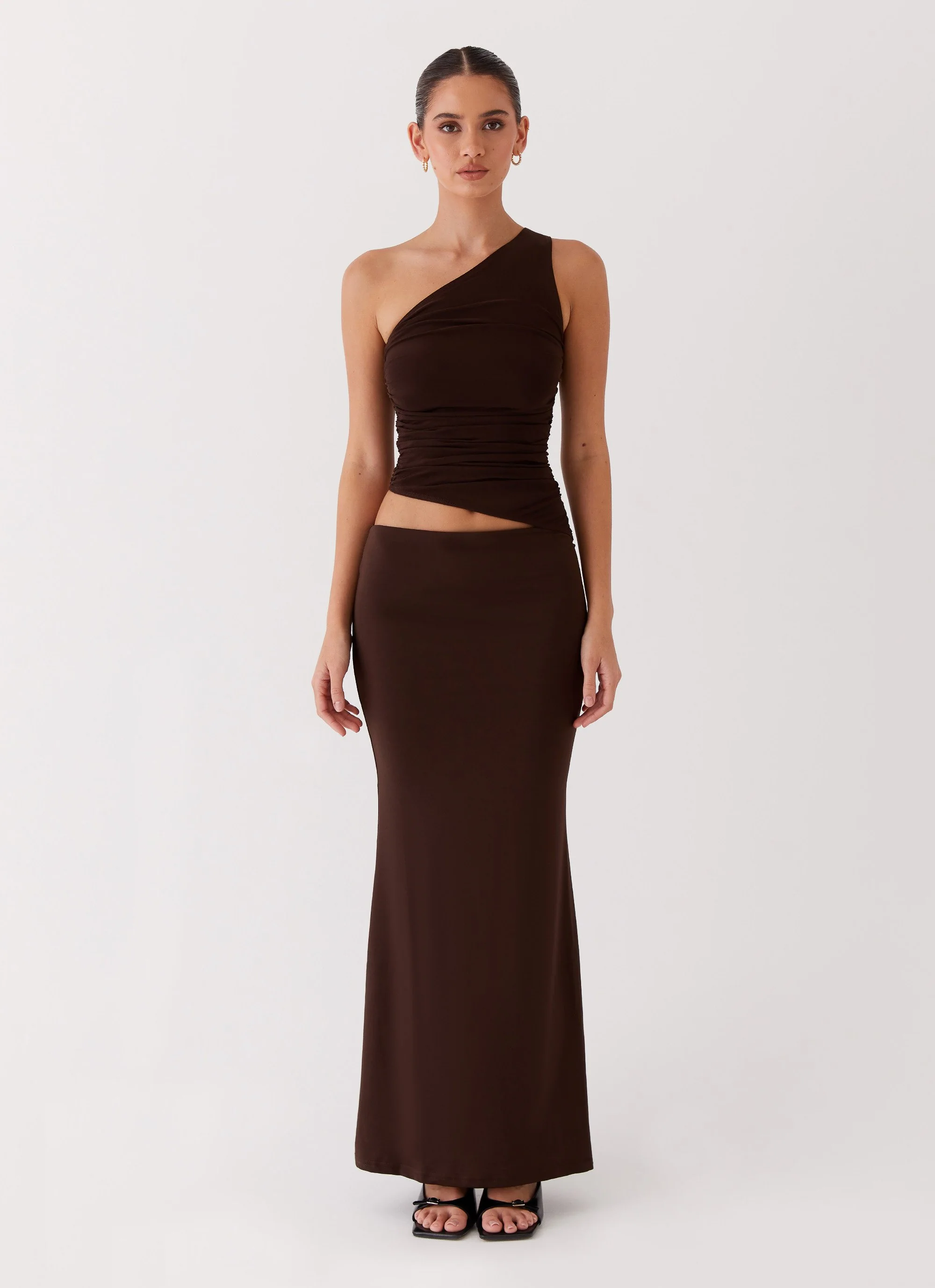 Seranella One Shoulder Maxi Dress - Chocolate - Image 2