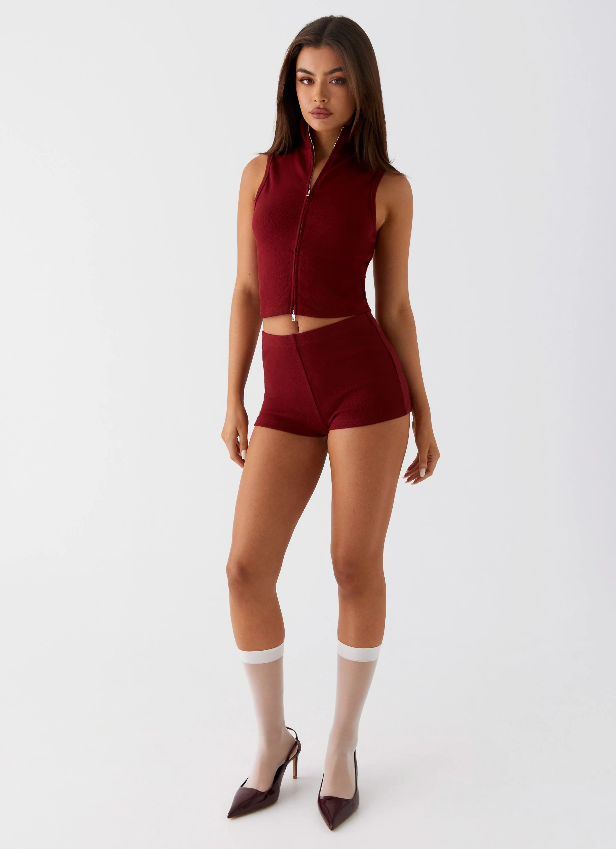 Spectate Collar Top - Maroon - Image 2