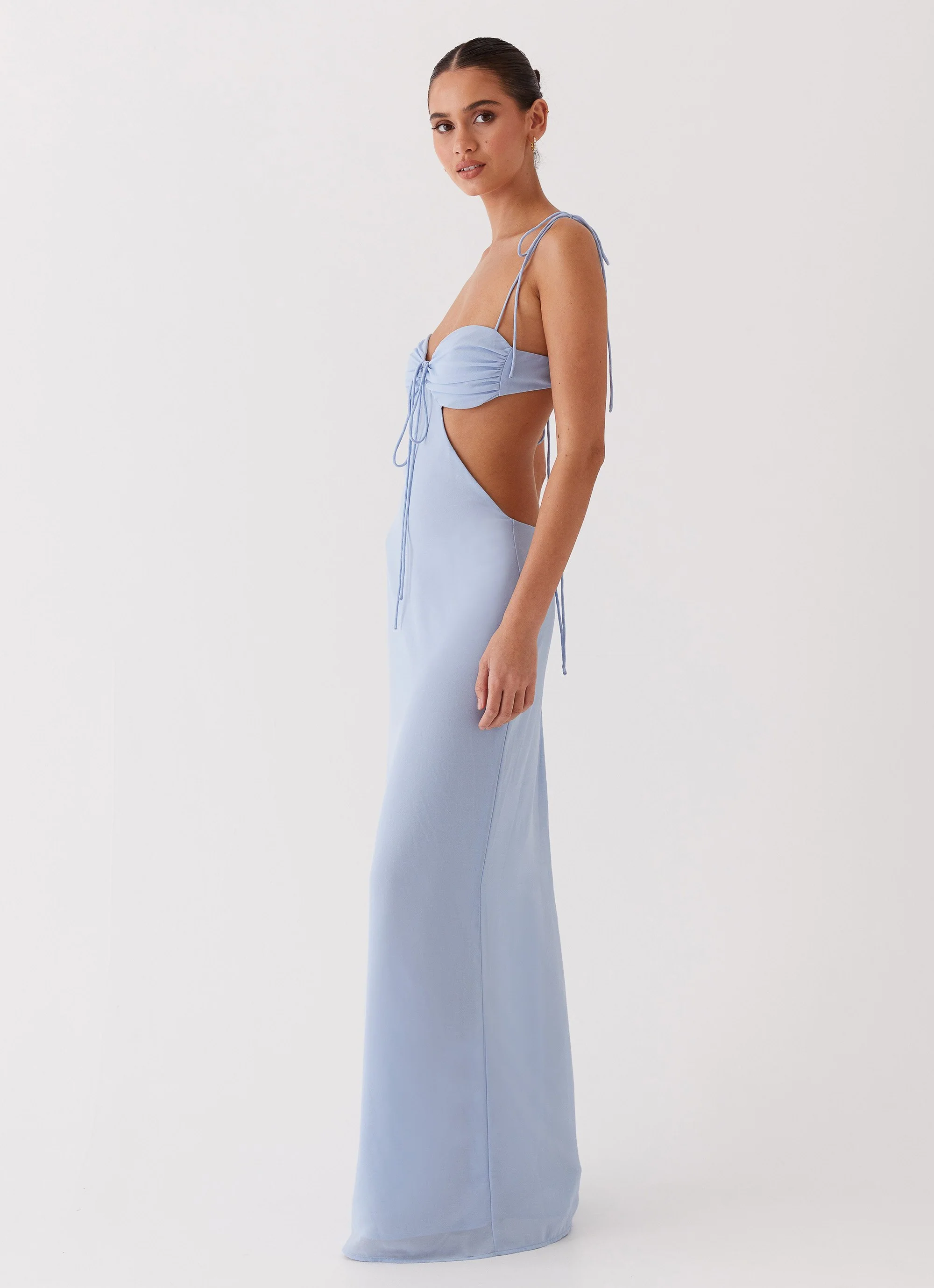 Tyra Ruched Maxi Dress - Blue - Image 5