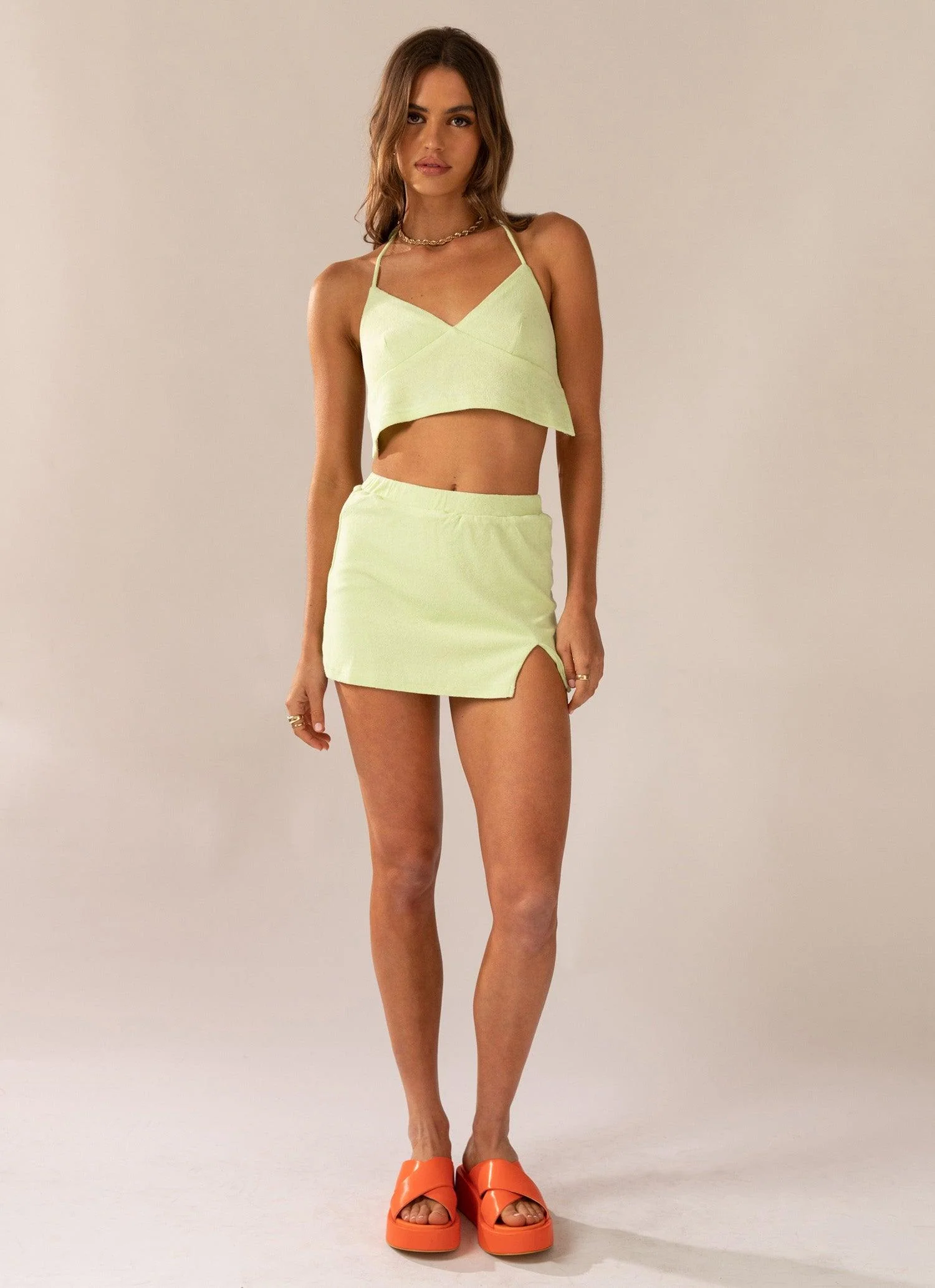 Warmer Water Terry Halter Crop - Lime Green - Image 4