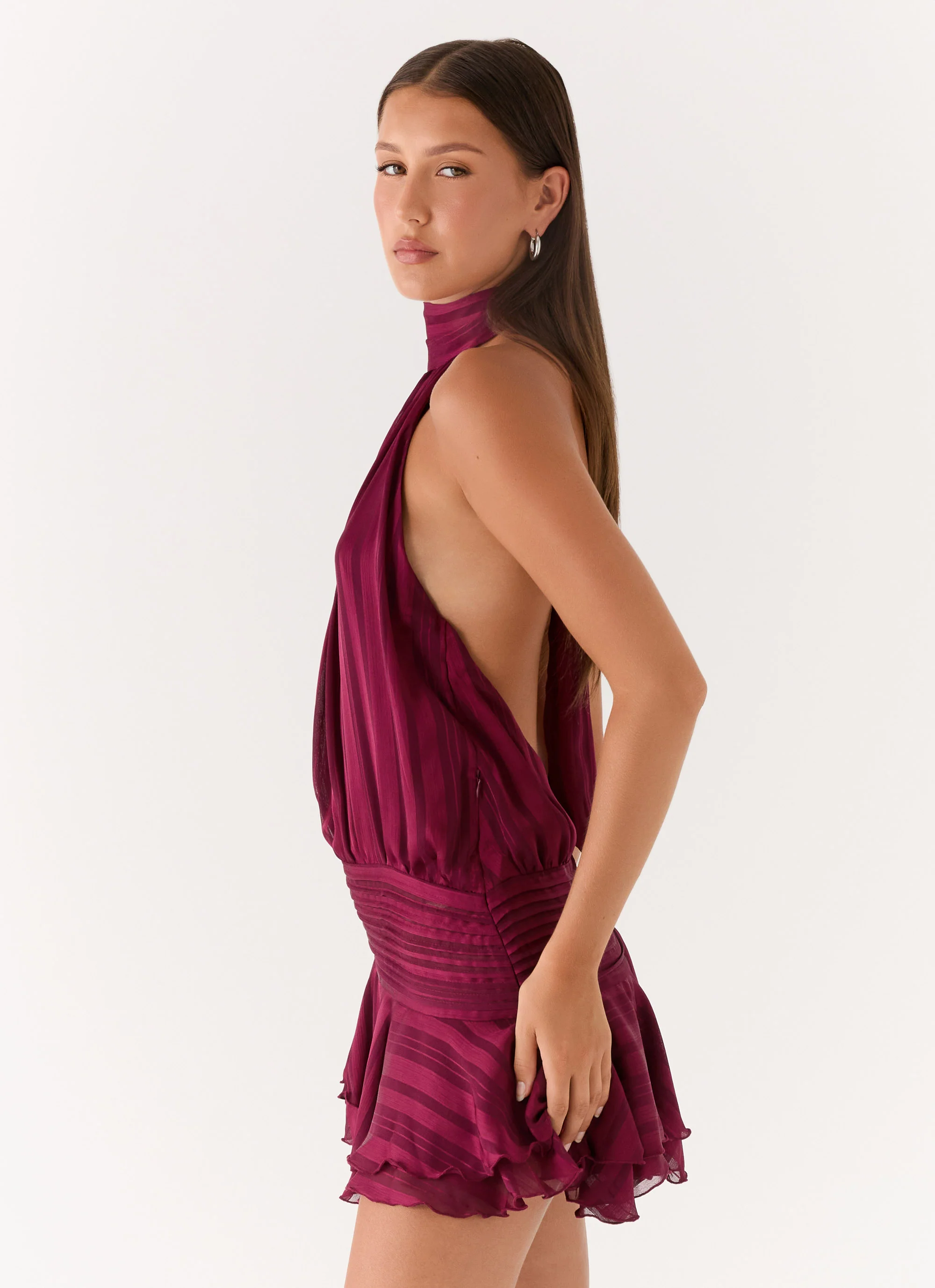 Willow Chiffon Mini Dress - Plum - Image 4